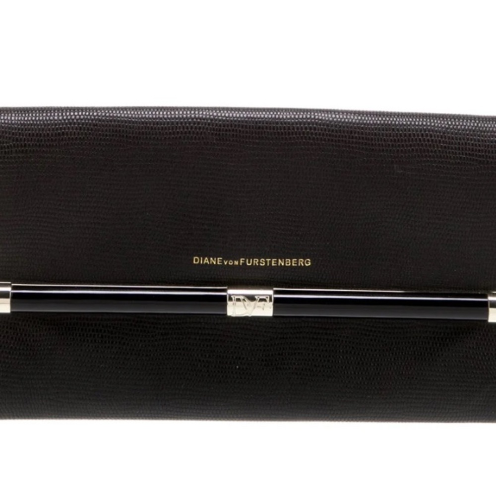 Diane Von Furstenberg Leather Black and Gold Clutch